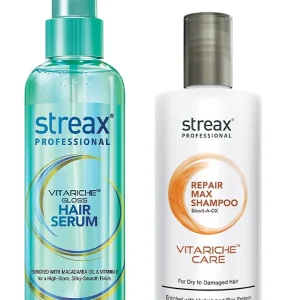 ✨ Serum & Free Shampoo – Streax Professional Vitariche Gloss Hair Serum 115ml + Repair Max Shampoo 100ml