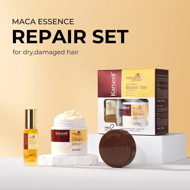 Karseell Collagen Maca Essence Repair Set – Hair Mask & Hair Oil Combo
