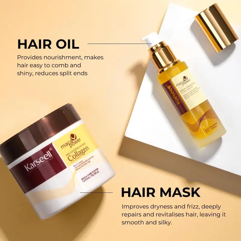 Karseell Collagen Maca Essence Repair Set – Hair Mask & Hair Oil Combo - Image 4