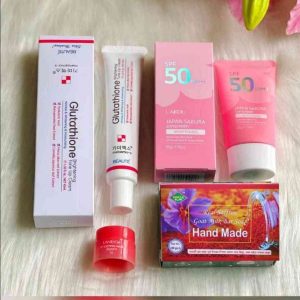 Glutathione Combo Pack – Cream, Sunscreen, Soap & Lip Musk