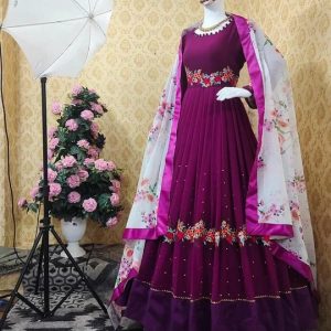 Premium Readymade Georgette Embroidery Party Dress – Free Size