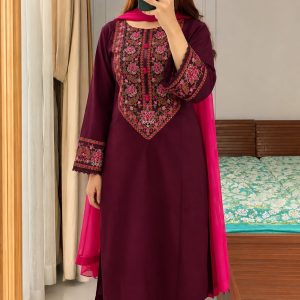 Embroidery Three Piece – Soft Cotton & Georgette