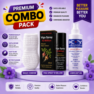 Extra Strong Combo Pack – Viga Spray 10 Million + K‑Y Brand Jell + Reusable Magic Condom