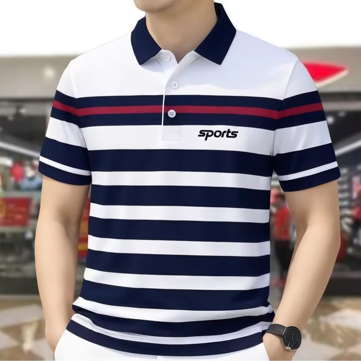 প্রিমিয়াম স্ট্রাইপড পোলো শার্ট - Striped Premium Polo Shirt (GSM 210+) - Image 3