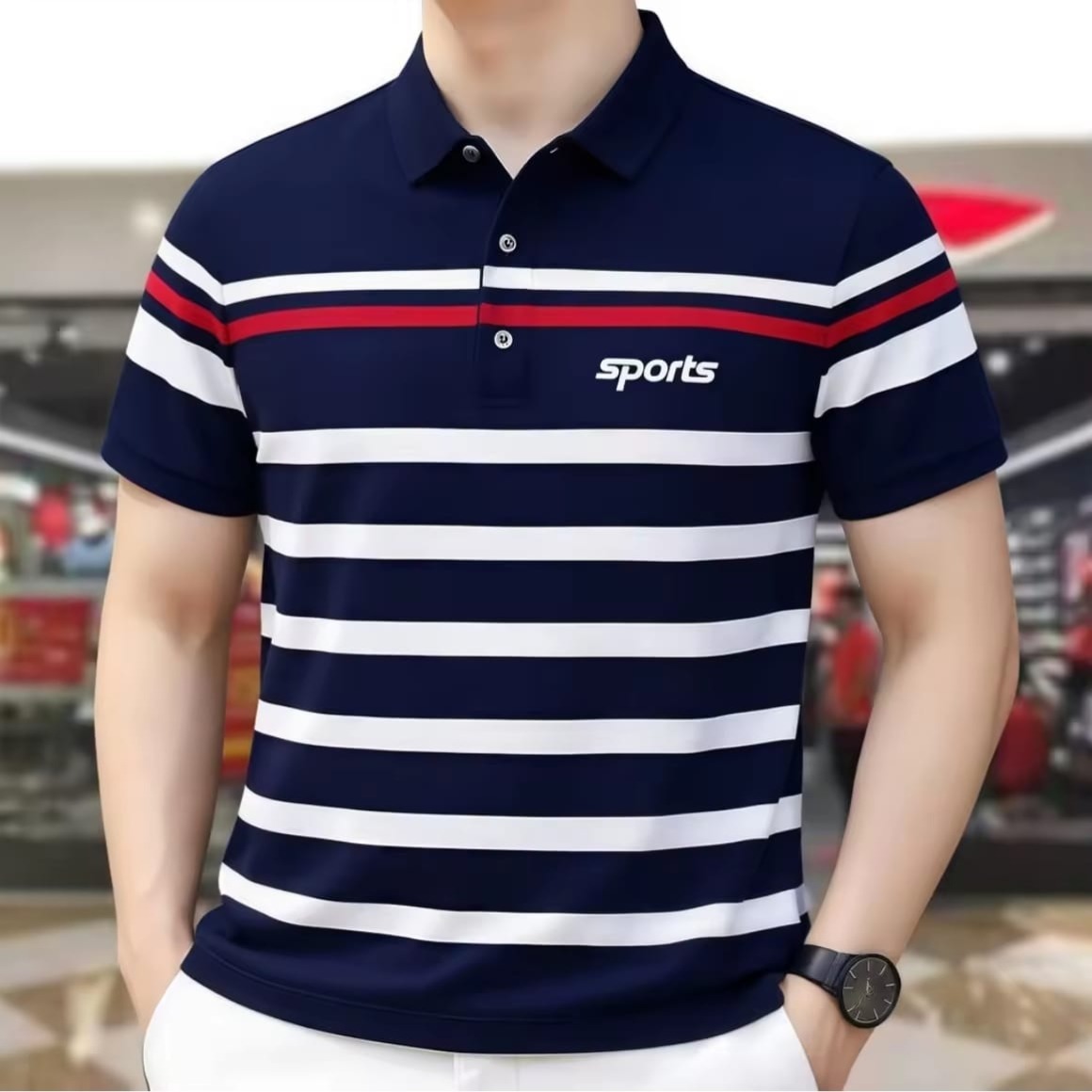 প্রিমিয়াম স্ট্রাইপড পোলো শার্ট - Striped Premium Polo Shirt (GSM 210+) - Image 4