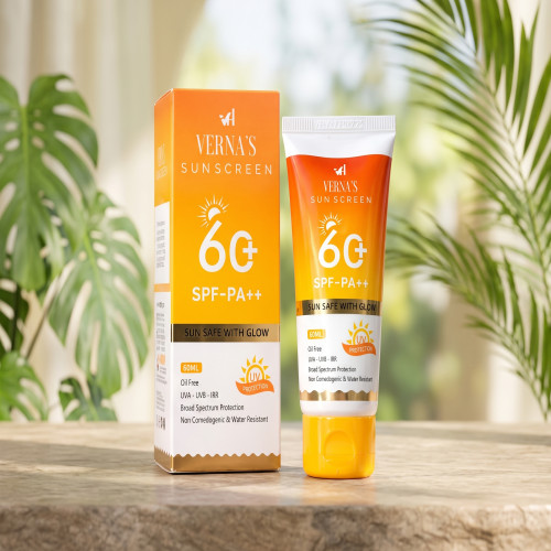 VERNA'S Sunscreen Cream SPF-PA++ (60ml) - Oil Free Sun Safe With Glow
