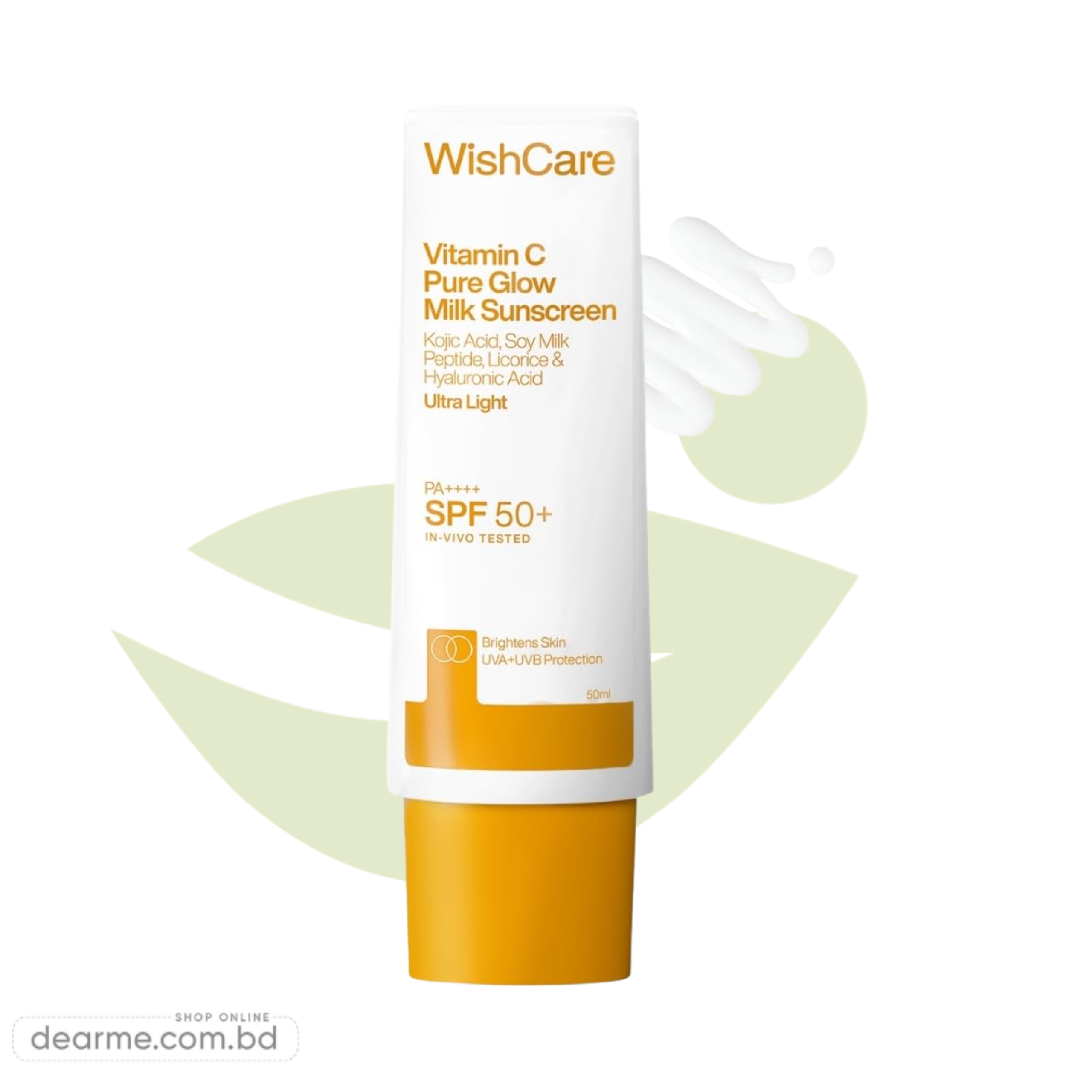 WishCare Vitamin C Pure Glow Milk Sunscreen (50ml) - SPF 50+ PA++++ - Image 3